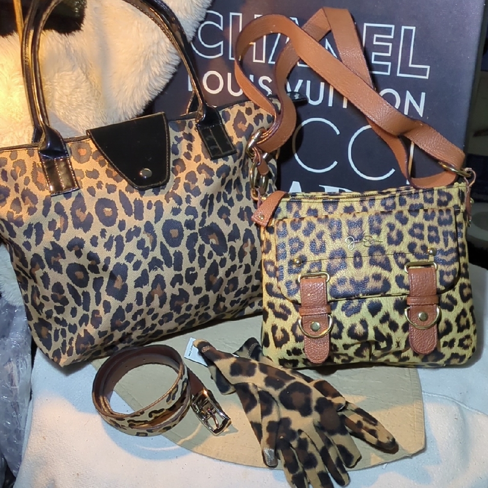 Leopard Print Tote and Crossbody Set Includes Leopard Gloves & Belt NOW ONLY $55